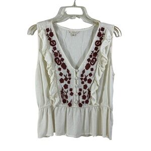 Sim & Sam Womens Top Medium White Sage Sleeveless Shirt  Embroidered Ruffle